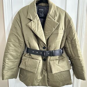 NWOT SOURCE UNKNOWN Green Belted Puffer Jacket